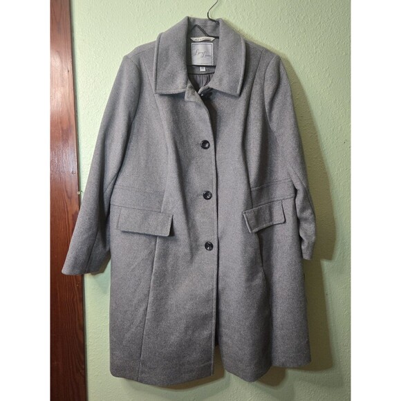 Larry Levine Coat Womens 2XL Light Heather Gray Wool Overcoat Peacoat - Picture 1 of 10